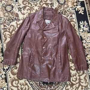 Vintage 70s Mahogany Brown Leather Jacket Retro 1970s Coat Quilted Linin…